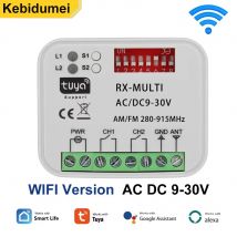Uniwersalny przełącznik 280-915MHz Tuya WIFI do bram garażowych, odbiornik zdalnego sterowania, moduł przełącznika AC DC 9-30V, przekaźnik do otwierania drzwi.