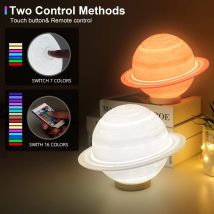 D2 13/16CM Stampa 3D Saturno Lampada Decorazione della casa Camera da letto Luce notturna a LED con telecomando per la lampada da notte regalo per bambini