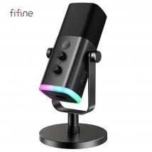 Mikrofon dynamiczny FIFINE USB/XLR z dotykowym przyciskiem wyciszenia, gniazdo słuchawkowe, sterowanie we/wy, do miksera PC PS5/4, mikrofon do gier Ampligame AM8