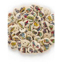 50pcs Cartoon Transportation Wooden Buttons with Airplane/Car/Train/Ship, for DIY Sewing, Kids Crafts & Scrapbooking 15mm
