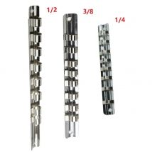 1szt Uchwyt na gniazda 1/4" 3/8" 1/2" z 8 klipsami na szynie Organizer narzędzi Stojak do przechowywania gniazd do przechowywania luźnych gniazd