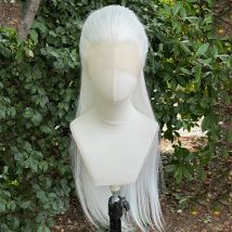 Widow‘s Peak White 13x4 Synthetic Lace Front Wigs Women 26 Inch Long Straight Synthetic Wigs Cosplay Wigs Natural Hairline