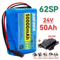 Neuer 24 V 6S2P 50 Ah 18650 wiederaufladbarer Lithium-Ionen-Akku mit BMS, für 24 V Campingausrüstung + optionaler Stecker + 2 A-Ladegerät