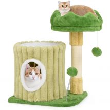Kratz baum mit Plattform, Sisal kratz baum, Katzen höhle und 2 Bällen, Kletter baum für Katzen möbel, grün