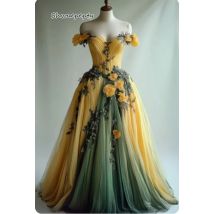 Pastrol Abito da sera lungo con spalle scoperte Abito da ballo in tulle a trapezio con fiori in pizzo Abiti personalizzati per occasioni speciali 2025