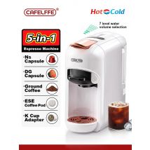 Cafelffe 5-in-1-Kapselkaffeemaschine, passend für Dolce Gusto Nespresso-Kapsel ESE-Pod, gemahlener Kaffee, K-Tasse, 19 Bar, heiß/kalt, Geschenk