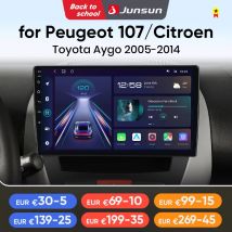 Junsun-Radio estéreo con GPS para coche, reproductor Multimedia con Android 14, CarPlay inalámbrico, pantalla táctil, para Apple Auto, Peugeot 107, Toyota, Aygo, Citroen