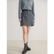 Dushu【 2 Farben 】 Frauen Taschen dekoration Pendler über dem Knie Länge Frühlings röcke hohe Taille braun weibliche Mini-A-Linie Rock