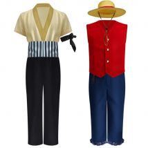 Anime Team rufy Zoro costumi Cosplay Sun God MonkeyD Roronoa in life Sutis For Kids Cosplay Red Suits Hat Halloween Carnival