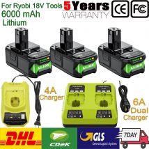 Adattatore per batteria agli ioni di litio Bonacell per Ryobi 18V 6A, batteria di ricambio per utensili elettrici Ryobi 18V per P107 RB18L50 RB18L20 P108