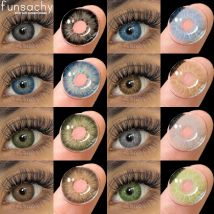 FUNSACHY 1 Paar neue blaue Linsen, farbige grüne Kontaktlinsen für Augen, braune Augen, weiche Kontaktlinsen, jährliche graue Linse, grüne Pupillen