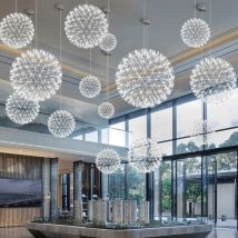 Nowoczesne krótkie Loft Spark Ball LED Lights żyrandol oprawa fajerwerki ze stali nierdzewnej Lobby Lustre lampa wisząca Home Deco Lightin