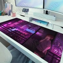 Tokyo Gaming Mauspad Neon Japan Schreibtischunterlage 90x40 Retro Vaporwave Lila Japanischer Anime Skyline/City Schreibtischunterlage XXL Gaming-Mauspad