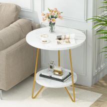 Tribesigns 2-stufiger Beistelltisch aus Kunstmarmor, runder Beistelltisch mit Regalen, kleiner Kaffee-Akzenttisch für Wohnzimmer, Weiß und Gold