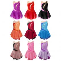 Kinder Mädchen Eiskunstlauf Kleid Lyrical Dance Ballett Gymnastik Kostüm Ärmel Glänzenden Strass Sheer Mesh Trikot Tutu