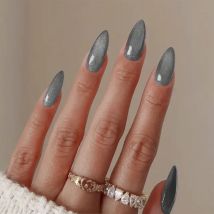 24 Stück modische mittelgroße künstliche Nägel mit Kleber, Katzenauge, künstliche Nagelspitzen zum Aufkleben, Mandeln, Acryl, zum Aufdrücken der Nägel zum Kleben 2024