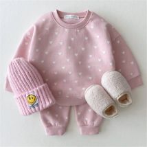 2025 Spring New Baby Girl Outfits Full Heart Boys Clothing Sweatshirt + Pants 2pcs Suit Toddler Girls Clothes Set 0-3Years