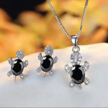 New 925 Sterling Silver Cute Tortoise Crystal Jewelry Set For Women Pendant Necklace Earrings Set Fashion Jewelry Wholesale