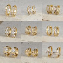 2 pezzi orecchini a cerchio con fiocco di neve con zirconi di lusso per le donne orecchini a forma di cuore con croce geometrica in acciaio inossidabile color oro da sposa