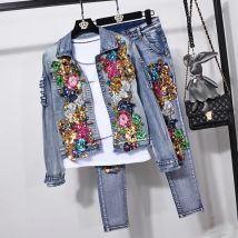 Europäischen Stil Denim Jacke Mode Outfit Frauen Neue Blume Pailletten Jeans Weste Mantel