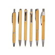 6Pcs High Quality Bamboo Ballpoint Pens 1MM Nib Black Ink Retractable for Office School Writing Smooth Refillable