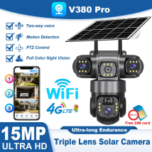 V380 Pro 4G Solar-Kamera 15MP Drei-Linsen-System PIR Menschenerkennung Automatische Verfolgung Wasserdicht IP66 Outdoor Kabellose Sicherheitskamera