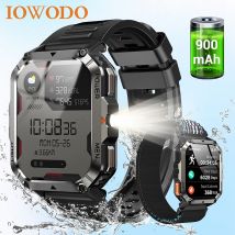 IOWODO 2025 Neue Outdoor-Herren-Smartwatch mit Notbeleuchtung, Kompass, 900 mAh, W70 Pro, 2,01 Zoll TFT-HD-Bildschirm, wasserdichte Uhr