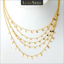 LUXUSTEEL Collana girocollo con ciondolo mini moneta rotonda vintage per donne Ragazze Gioielli Boemia in acciaio inossidabile color argento placcato oro