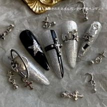 TSZS Korea Punk 3D Nail Parts Gold Silver Star Cross Heart Nail Charms Luxury DIY nail piercing Nail Art Decoration Accessories