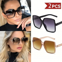 2PCS Marke Designer Mode Übergroßen Sonnenbrille Frauen Kunststoff Weibliche Großen Rahmen Gradienten Sonnenbrille UV400 gafas de sol mujer