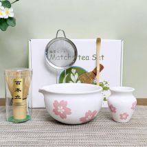 5-teiliges Matcha-Set, Matcha-Set, japanisches Kirschblüten-Matcha-Schneebesen-Set mit Teekanister, Matcha-Schüssel, 100-Zinken-Schneebesen, Teeschaufelbürste