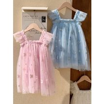 Toddler Girls Flying Sleeve Dress Children's Birthday Princess Party Embroidered Butterfly Mesh Dress Summer Dress for Baby Girl