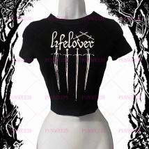 Lifelover Brief Drucken Vintage Harajuku Tank Top Gothic Y2k 90er Jahre Hip Hop T-Shirt Schatz Grafik Rock Streetwear Punk Slim Top