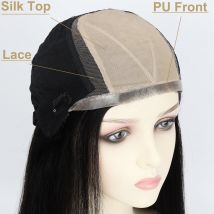24 Zoll Echthaar-Perücke mit Seidenoberteil und PU-Umrandung, Naturhaar, Schwarz, für Frauen, Natürliche Kopfhaut-Optik, Weich und Bequem