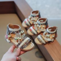 Ethnische Retro Kinder Mode Casual Schuhe Quasten 2023 Zurück Zipper Sommer Neue Atmungsaktive Mädchen Sandalen Kinder Muster GLADIATOR