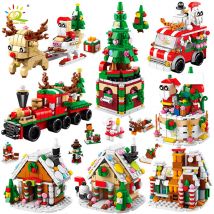 HUIQIBAO 6IN1 Christmas Elk Deer Santa Claus Building Blocks City Snow House Xmas Tree Bricks Zestaw zabawek dla dzieci Prezent dla dzieci