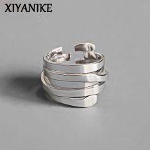 XIYANIKE Silberfarbene Eheringe, schlicht, geometrisch, mehrschichtig, handgefertigter Schmuck für Frauen, Größe 17 mm, verstellbar