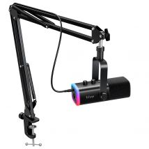 Zestaw mikrofonu do gier FIFINE XLR/USB z gniazdem słuchawkowym/wyciszeniem/RGB/stojakiem na ramię, zestaw mikrofonów dynamicznych do miksera PC PS5/4 AmpliGame AM8T