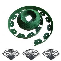 Bordo da giardino in plastica da 10 m con 30 picchetti di ancoraggio, bordo flessibile per prato con pioli resistenti, per fioriti, prato, cortile, altezza 10 cm
