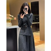 Weibliches Strickkleid Retro Maxi Abend Roll kragen Robe Frauen Häkel kleider grau lange grundlegende jugendlich elegant hübsch Luxus neu
