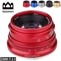 RISESPRAY 35 mm F1,6 V APS-C Prime Objektiv für Sony E A6600 6500 Fuji XF Canon EOS-M M50 Panasonic/Olympus Micro 4/3 Rot