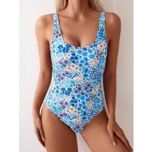 Sexy Floral One Piece Frauen Badeanzug 2025, Bademode Frau Square Neck Badeanzug Weibliche Schwimmen für Monokini Sommer Beachwear