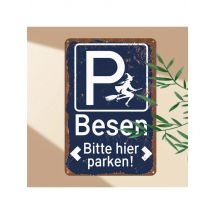 2D Vintage Witch Broom Parking Sign -Retro Metal Art, Humorous 'Bite Me' Design, Home Bar Decor, Holiday Gift