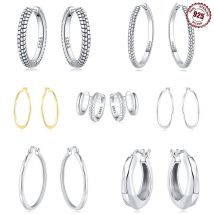 Große Doppel-Creolen aus 925er-Sterlingsilber mit einfacher Textur, Ohrringe für Damen, Frauen, Geburtstagsfeier, Geschenke, edler Schmuck