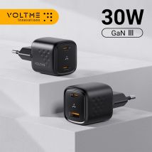 Caricatore GaN VOLTME 30W PD Caricatore USB veloce di tipo C Caricatore USB A + USB C QC PD 3.0 4.0 per iPhone 13 Xiaomi Samsung Max MacBook