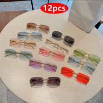 12 pz Nuovo Senza Montatura Piccolo Rettangolo Occhiali Da Sole Moda Y2K Occhiali Da Sole Senza Cornice Shades Decorazione Del Leopardo Per Le Donne Degli Uomini UV400