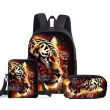 Animal Tiger 3-teiliges Set Rucksack mit Umhängetaschen, Federmäppchen, Schultasche für Jungen/Mädchen, bestes Geschenk, 2D-Cartoon-Schultaschen für Schüler