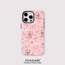 Rosa Schleifen Hülle für iPhone 16 Pro Max 15 14 13 Mini 12 11 Pro Plus PC TPU Silikon Zwei in einem magnetischen Handyhüllen