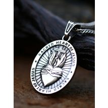 Classic Christian Sacred Heart of Jesus Necklace For Men Women Stainless Steel Catholic Religious Cross Pendant Jewelry Gifts