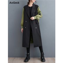 2025 Autumn Winter Oversized Turn-down Collar Trench Coat For Women Casual Loose Vintage Patchwork Fashion Outerwear Cardigan